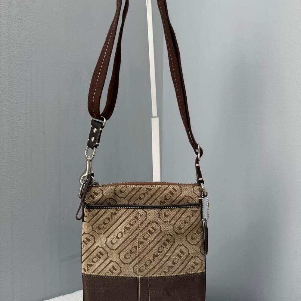 Coach Heritage Script Logo Canvas Swingpack Crossbody Bag